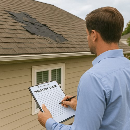 Roof insurance claim inspection with clipboard Studio City